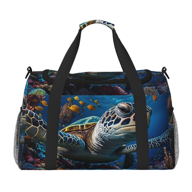 Balery Ocean Coral Turtle Bolsa de Gimnasio para Mujeres, Bolsa de Viaje con Bolsillo Húmedo, Bolsa de Fin de Semana para Mujeres, Bolsa de Viaje Resistente al Agua
