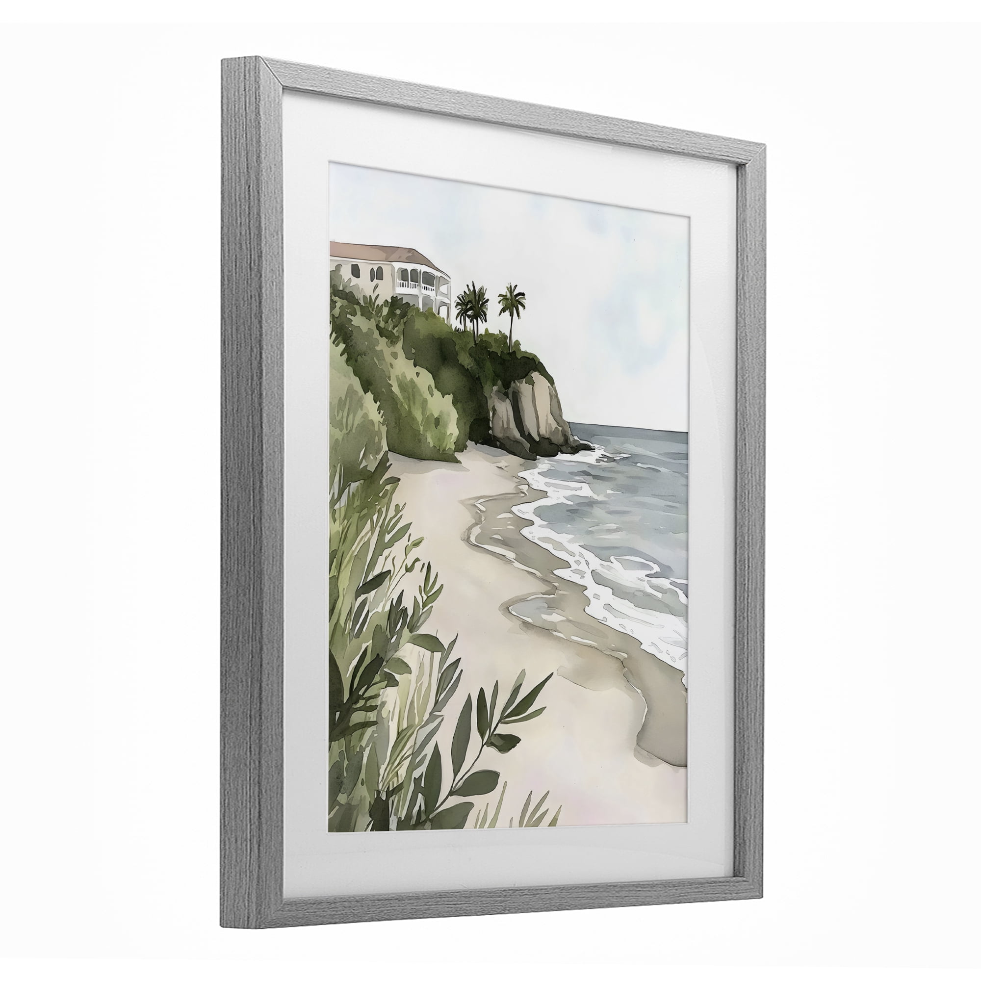 Stupell Industries Coastal Calm Villa on Bluff Gray Framed Print Under Glass, design by Riley B
