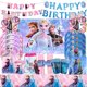 thumbnail image 2 of Decoración para fiesta de cumpleaños de Frozen de Disney, vajilla de Anna, Elsa, Reina de las Nieves, color rosa y azul, servilletas de papel, platos, vasos, baby shower para niños, 2 of 5