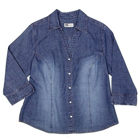 Faded Glory - Women's Plus Denim Poplin Top