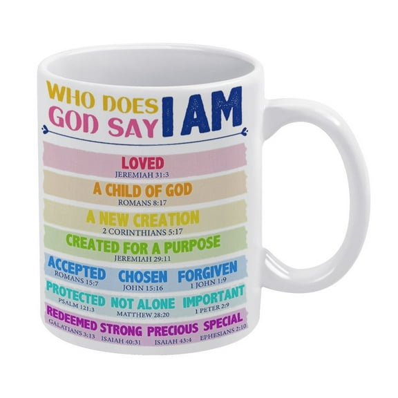 White Mug Inspirational Bible Verse Mug,Christian Kids Affirmations Print Who Does God Say I Am Scriptures Mug,Funny Coffee Mug,The Best Gift for Colleagues,Parents,And Grandparents,110z