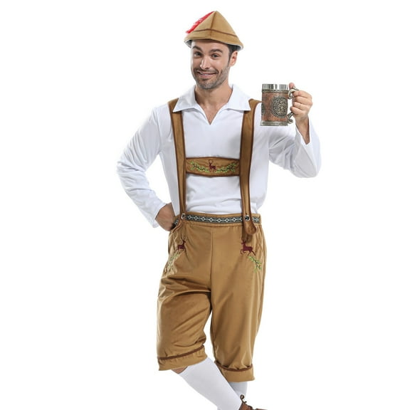 SWSMCLT Men's 3 Piece Outfit Lederhosen Adjustable Outfit Beers Bavarian Chic Detachable Classic Green Medium