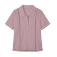 thumbnail image 5 of Babysbule Women's Point Collar Short Sleeve Button Front Contrast Stitching Relaxed Fit Casual Work Everyday Top, 5 of 8