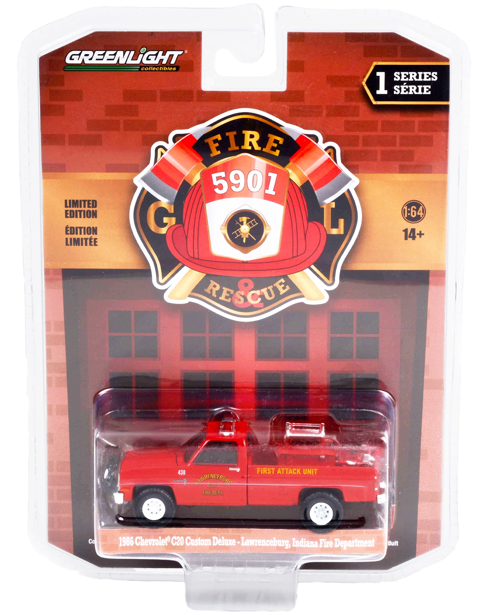No1ミニカー1/18箱ありCollectibles C20 FIRETRUCK 1986 Chevrolet C20 Custom Pickup Truck Red First Attack Unit