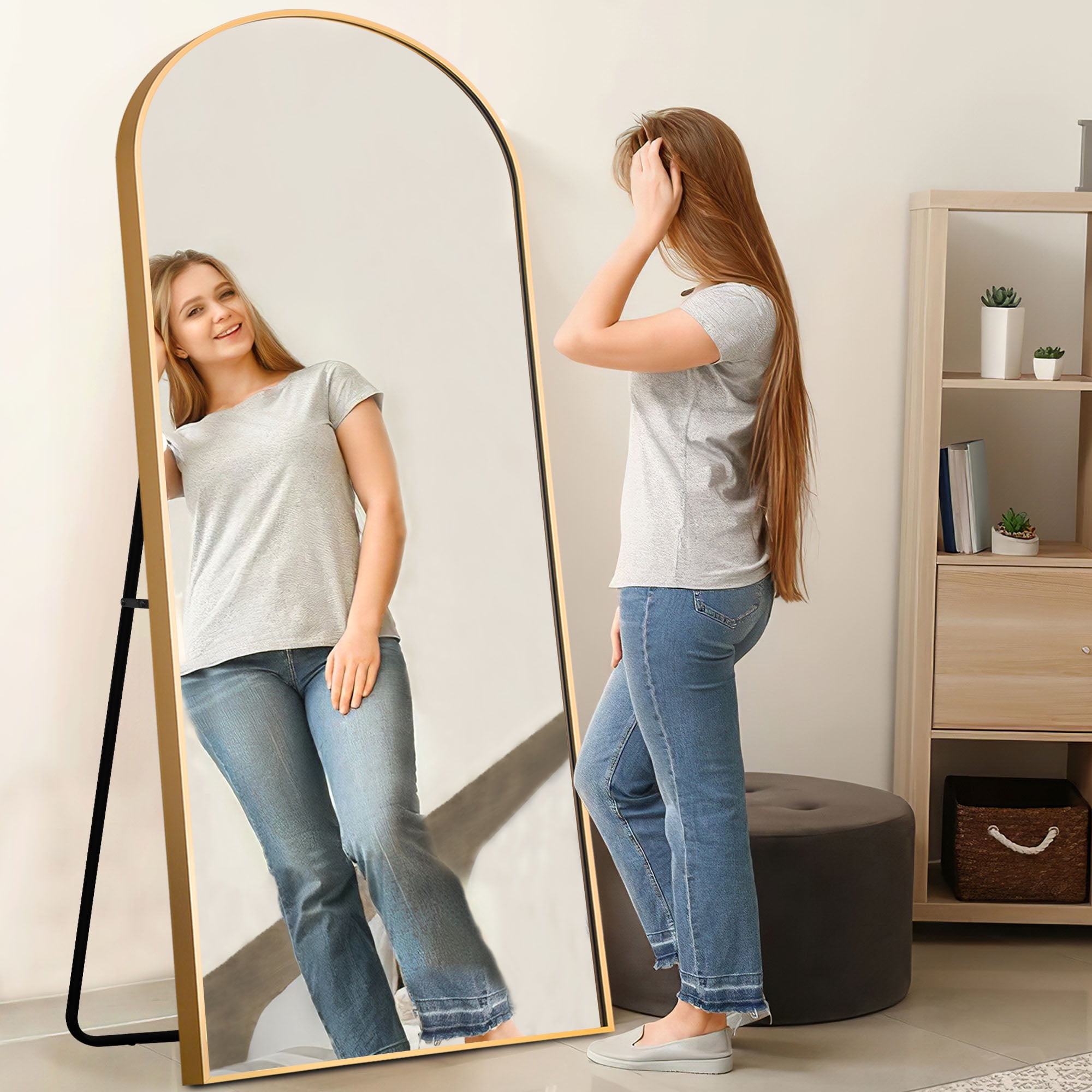 30 in x 70 in Gold Modern Floor Mirror