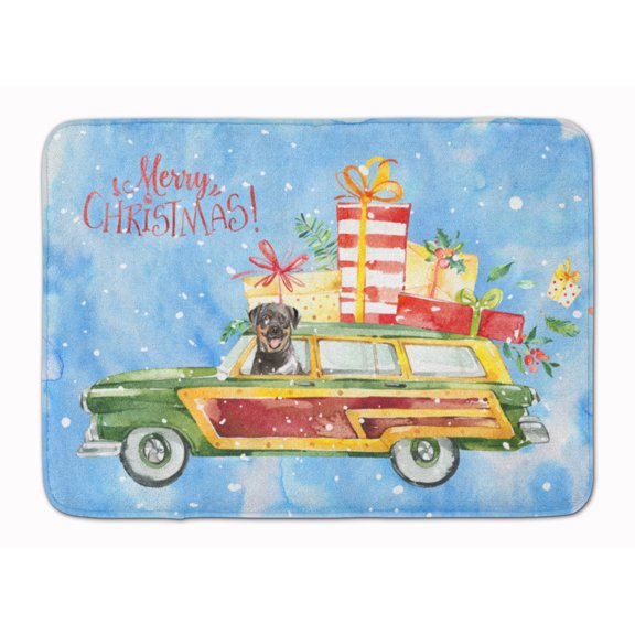 Carolines Treasures CK2417RUG Merry Christmas Rottweiler Machine Washable Memory Foam Mat 19 X 27" multicolor