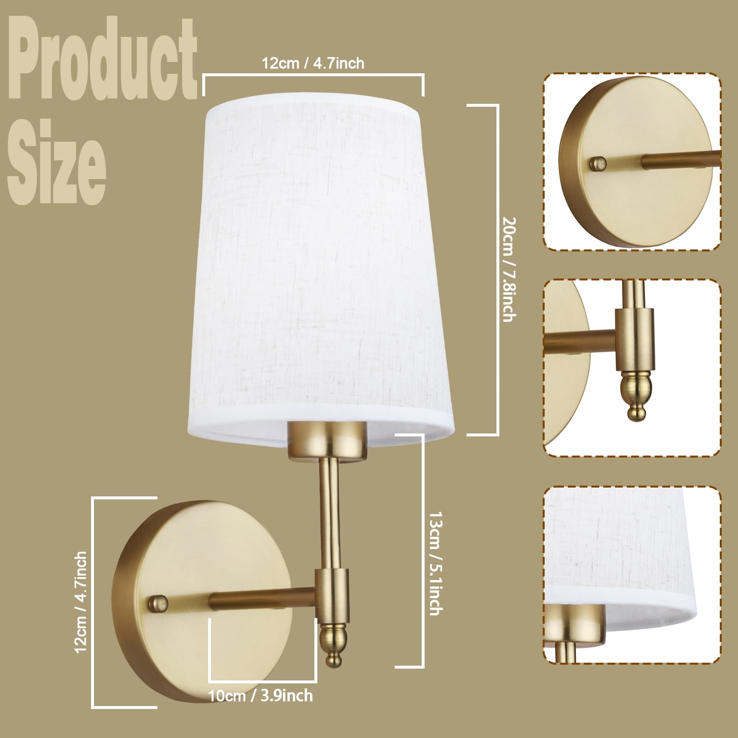 Battery Operated Wall Sconces Set of Two,Rechargeable Battery Operated Wall Lights with Remote, Fabric 13 RGB Dimmable Gold Wall Lamp for Bedroom Living Room, Easy to Install