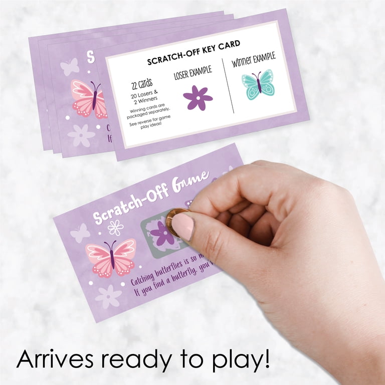 Big Dot Of Happiness Butterfly Scratch-Off Game Cards - 22 Pack For Baby Showers & Birthdays