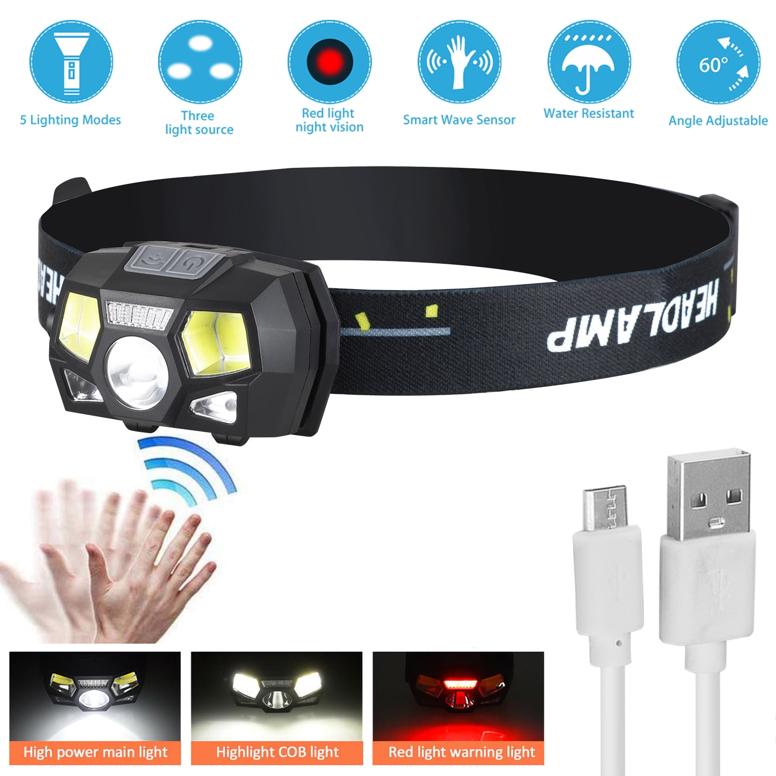 Headlight Headlamp Night fishing Cycling Portable High Quality Durable