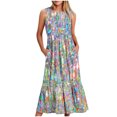 thumbnail image 1 of Fankiway Robe Longue Ample Sans Manches à Poches Col Rond Imprimé Robes d'Été pour Femmes Liquidation Robes pour Femmes Grande Taille Liquidation, 1 of 4