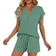 thumbnail image 3 of Camiseta de Manga Corta de Cuello en V de Color Sólido con Pantalones Cortos de Cintura Elástica Bolsillos Casual Lounge, 3 of 5