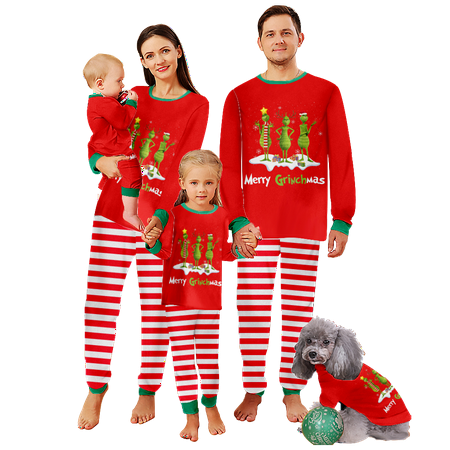 

FUNIER Holiday Family Matching Christmas Pajamas Sleepwear Set Christmas Santa Monster Cartoon Print Baby-Kids-Adult-Pet Size 2-Piece Top and Pants Bodysuits Xmas PJS Sleepwear
