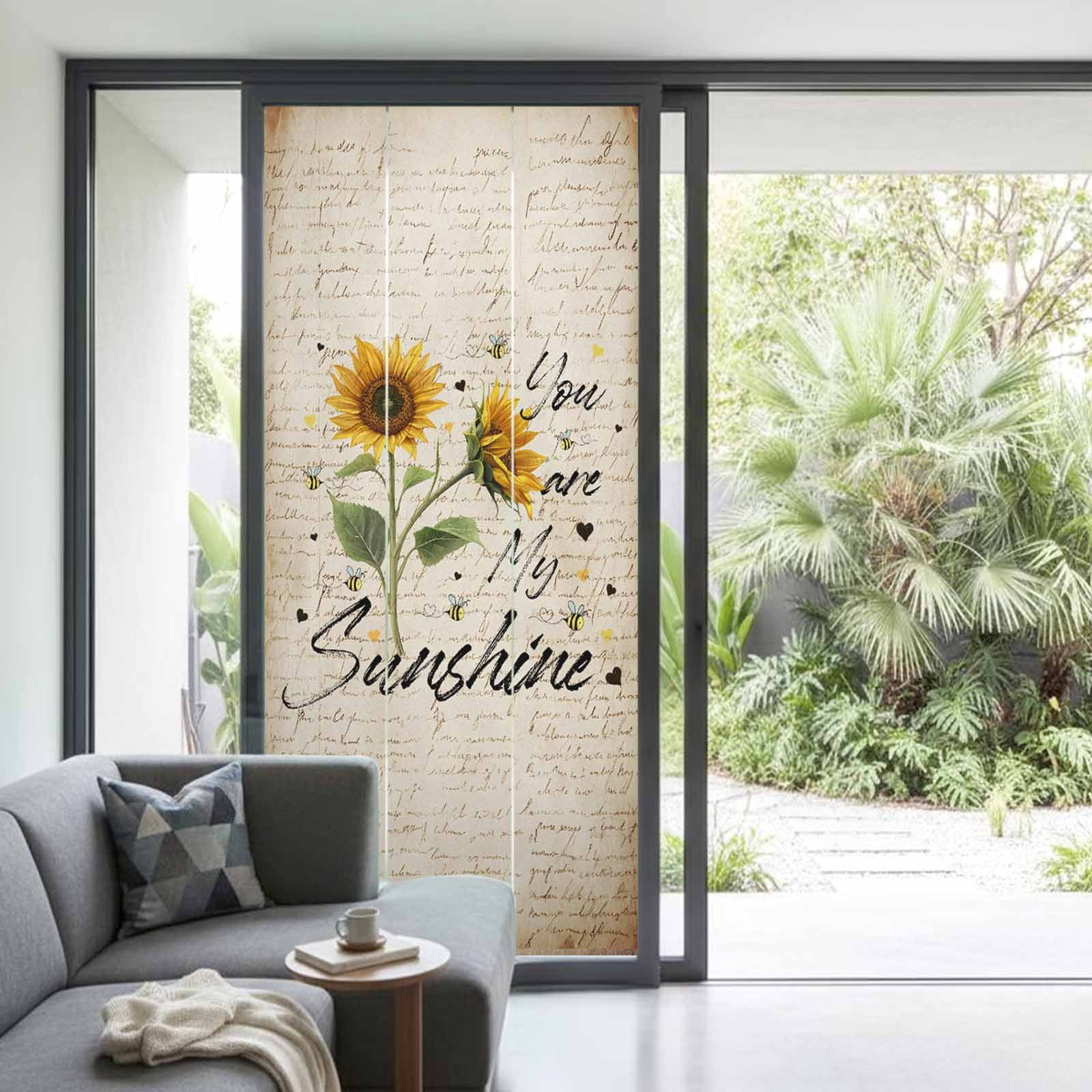 You Are My Sunshine Window Privacy Film Sunflower Flower Bee Farm Decorative Glass Window Film UV Blocking Static Cling Non-Adhesive Sticker Covering for Home Door 35.4x78.7 inches