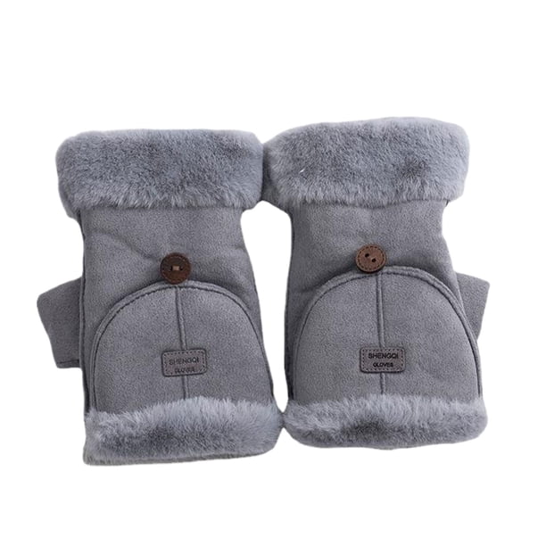 Sonducket Guantes de imitación para mujer, manoplas acogedoras para invierno, cálidos, sin dedos, , mitones peludos para el frío guantes y mitones Gris