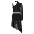 thumbnail image 3 of TiaoBug Women's Lyrical Dance Outfit Rhinestone Crop Top with Asymmetrical Skirt Leotard 2-Piece Contemporary Dancewear Black M, 3 of 4