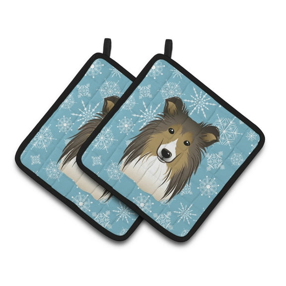 Carolines Treasures BB1676PTHD Snowflake Sheltie Pair of Pot Holders  7.5HX7.5W multicolor
