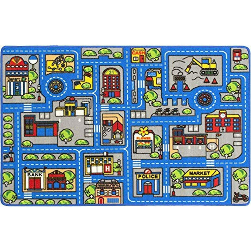 Mybecca Kids Rug Town Map 5' X 7' Childrens Area Street Map Non Skid