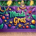 thumbnail image 3 of Colorful Feathers Mardi Gras Banner Gold Masquerade Carnival Display Green Flags Star Decorations Happy Mardi Gras Backdrop for Mardi Gras Party Masquerade Ball Festival Celebration, 3 of 9