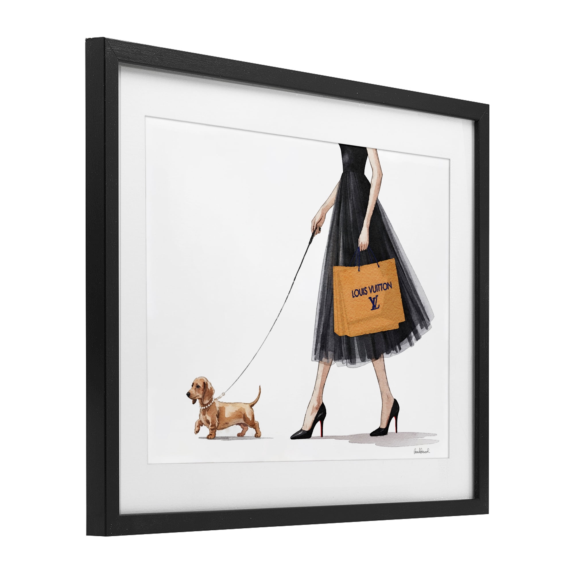 Stupell Industries Fashionable Dog Walking Black Framed Print Under Glass, design by Amanda Greenwood