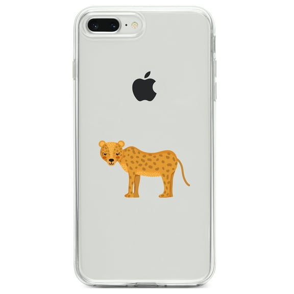 DistinctInk Clear Shockproof Hybrid Case for iPhone 7 PLUS / 8 PLUS (5.5" Screen) TPU Bumper Acrylic Back Tempered Glass Screen Protector - Cartoon Cheetah Leopard