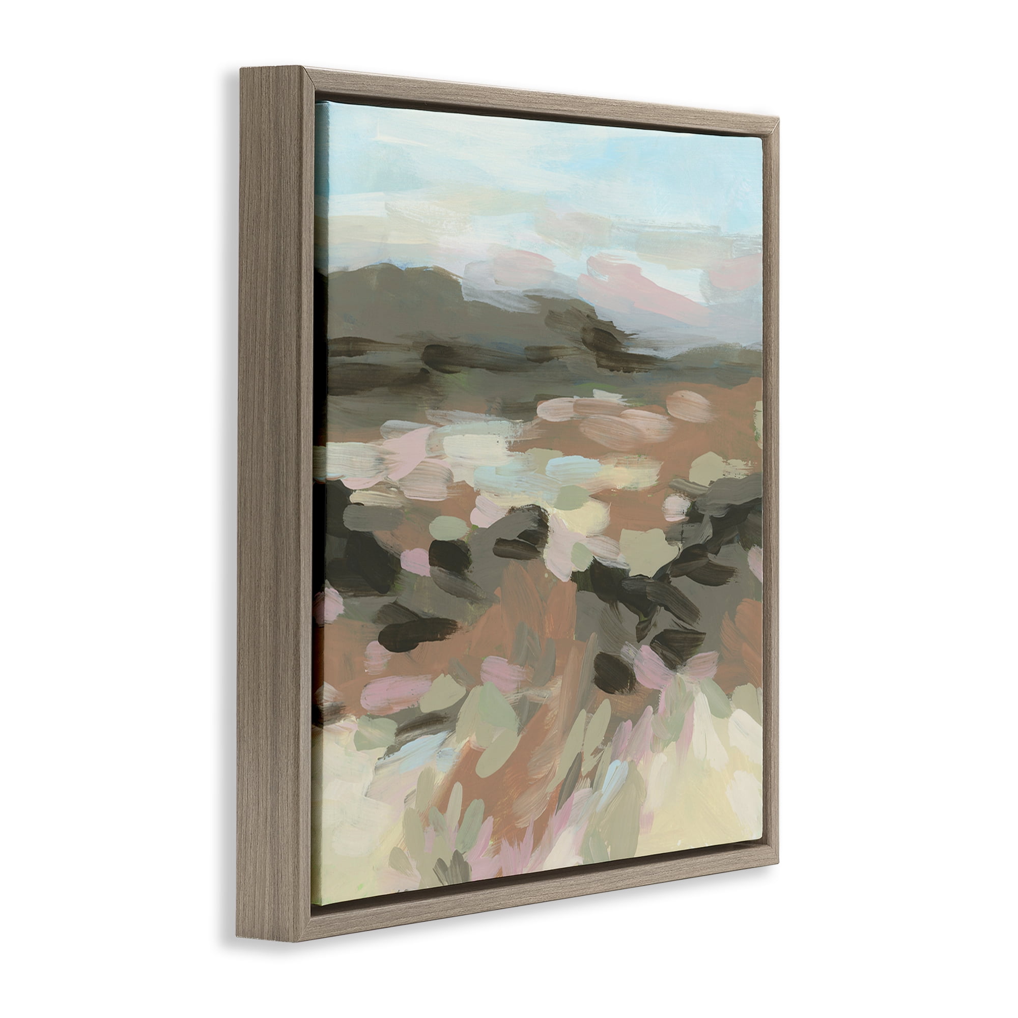 Stupell Industries Patterned Brush Strokes View Landscape & Nature Painting Brown Floater Framed Canvas Art Print Wall Art, 18 x 18