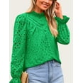 thumbnail image 3 of PRETTYGARDEN Women's Dressy Casual Blouse Tops Fall Puff Long Sleeve Button V Neck Hollow Out Lace Embroidered Shirts, 3 of 7