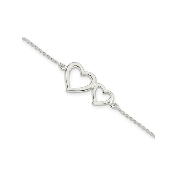 Gem & Harmony Sterling Silver Polished Two Hearts Bracelet for Women