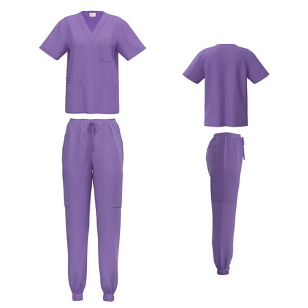 

Unisex STRETCH Jogger Scrub Set Solid V-Neck Top Men Women Jogger Nurse Uniform