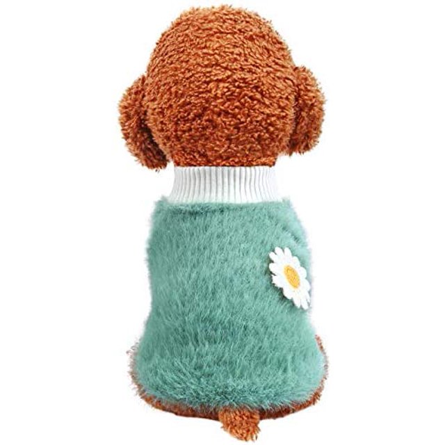 Soft Plush Dog Sweater, Warm Pet Sweater,Winter Fashion Little Daisy Style Dogs Sweatshirt, Pet Winter Clothes Cat Clothes Small Dogs Sweaters for Cold Weather (Small, Yellow)