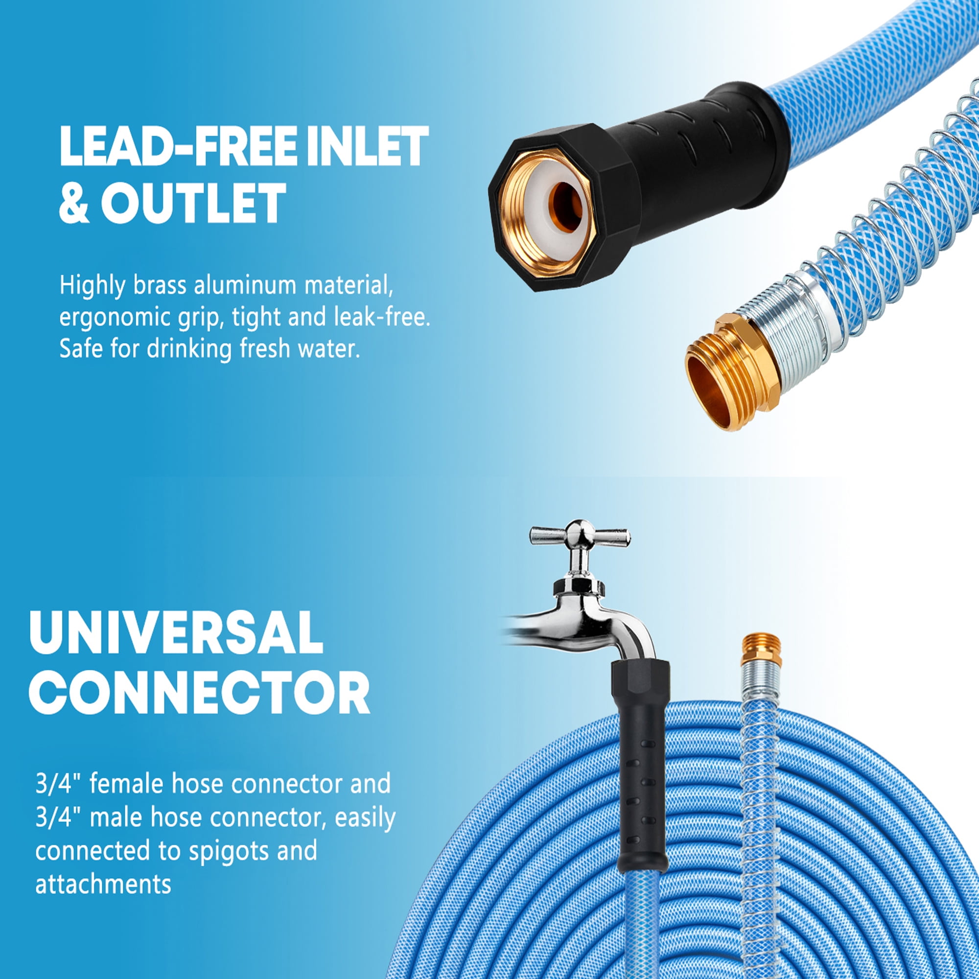 Kohree 25FT Upgraded RV Water Hose with Storage Bag, 5/8" Drinking Water Hose, Reinforced PVC Design w/Strain Relief Ends for RV, Camper, Truck