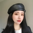 thumbnail image 3 of Women Beret Hat Leather Beret French Black Beret Artist Beret Cap, 3 of 4