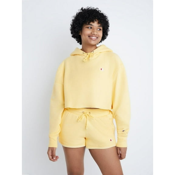 Champion Women's Reverse Weave Cropped Cut Off Hood C Logo Buttered Popcorn WL659 549302 C5U