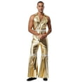 thumbnail image 3 of Choomomo Men's 70s Disco Rave Outfits Bodysuit Shiny Metallic Zentai Hippies Jumpsuits for Party Gold M, 3 of 7