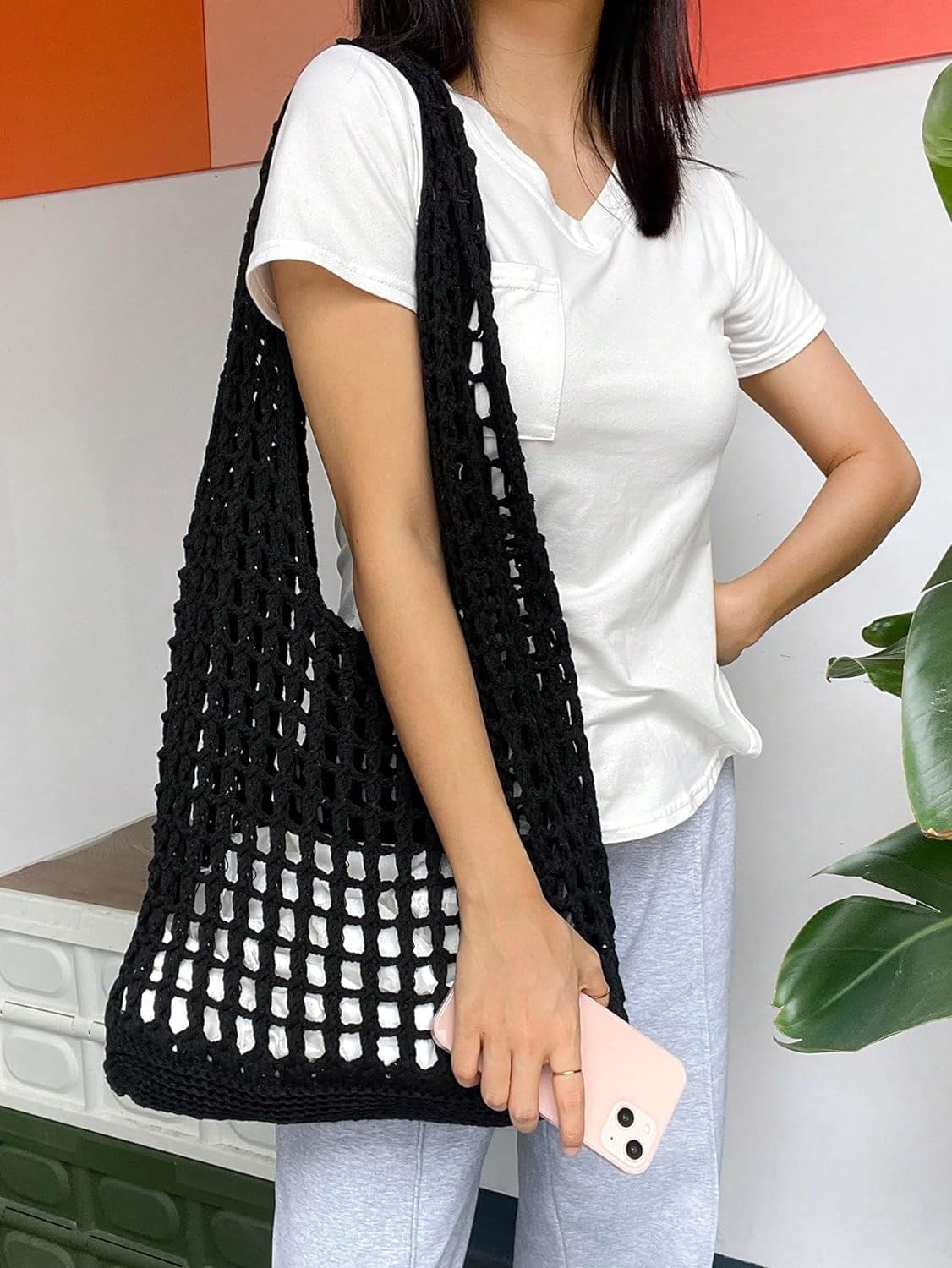 Women's Hollow Out Knit Tote Handbags Crochet Shoulder Bag
