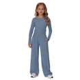 thumbnail image 4 of UACY Girl's 2 Piece Matching Lounge Set Long Sleeve Side Ruching Top Wide Leg Drawstring Pants Set with Pockets, 4 of 9