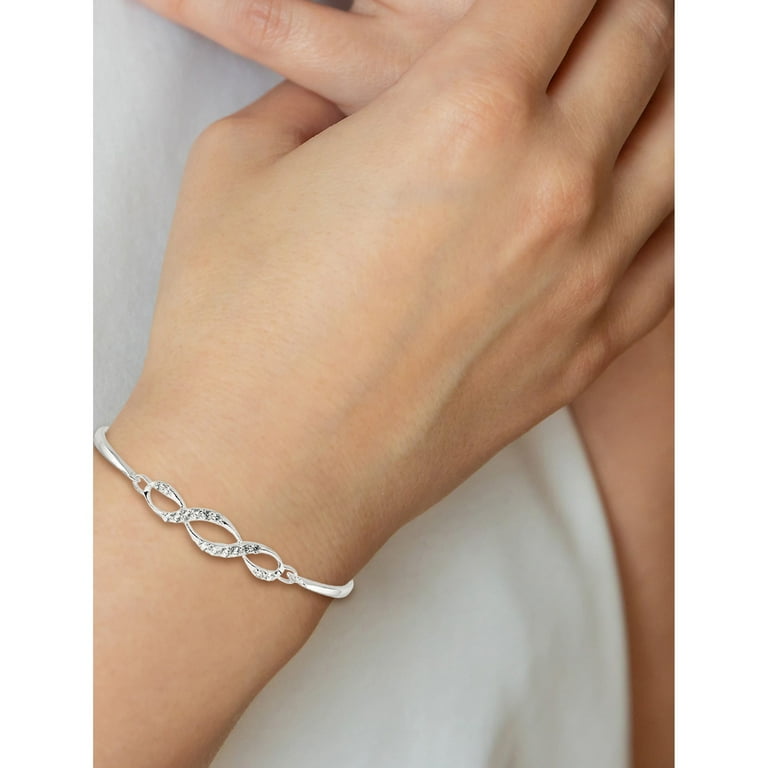 Sterling Silver Polished Cz Fancy Hook Bangle Bracelet