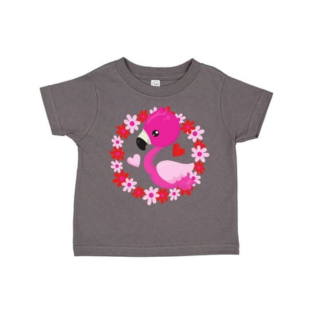 

Inktastic Cute Flamingo Floral Wreath Hearts - Pink Red Gift Toddler Toddler Girl T-Shirt