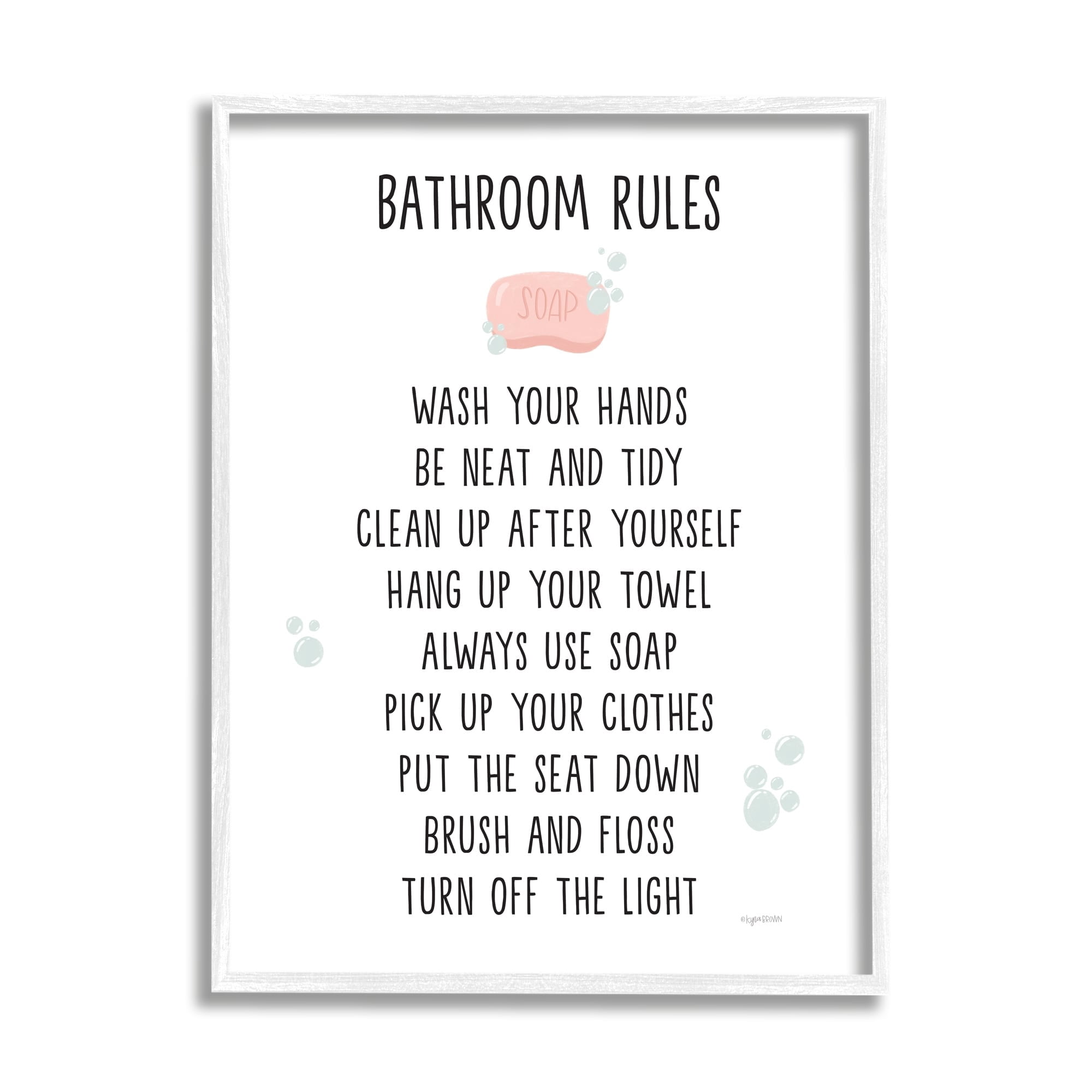 Stupell Industries Bathroom Rules List Soap Bubbles Typography Painting White Framed Art Print Wall Art