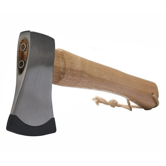 Wooden Camping Axe with Leather Sheath and Steel Blade