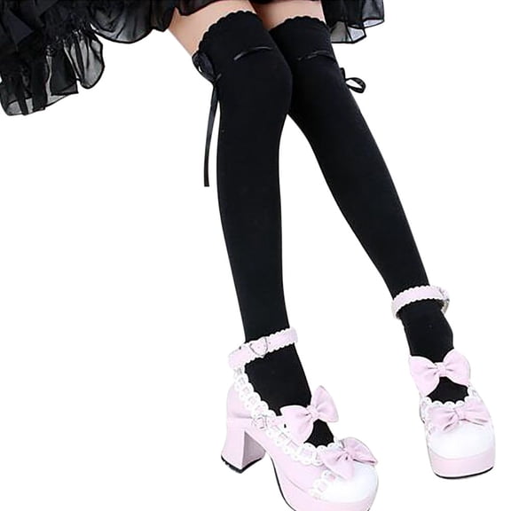 iOPQO Knee High Socks, Cotton Socks for Women, Knee High Socks, Knee High Boot Socks, Long Socks for Women, Black One Size