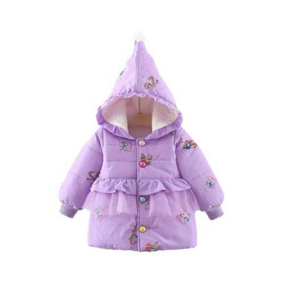 GigrtiJin Infant Baby Girls Cotton-Padded Jacket Long Sleeve Hooded Button Winter Coat Casual Warm Ruffle Trim Jacket