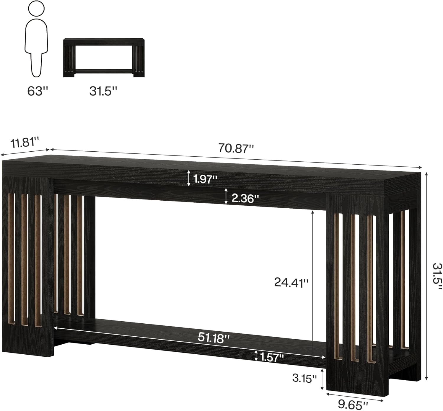 Tribesigns 70.9-Inch Extra Long Entryway Table, Farmhouse Sofa Console Table with Vertical Stripe Legs for Living Room, Hallway