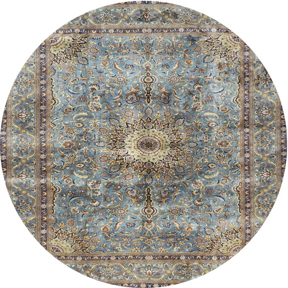 Ahgly Company Machine Washable Indoor Round Traditional Sage Green Area Rugs, 3' Round