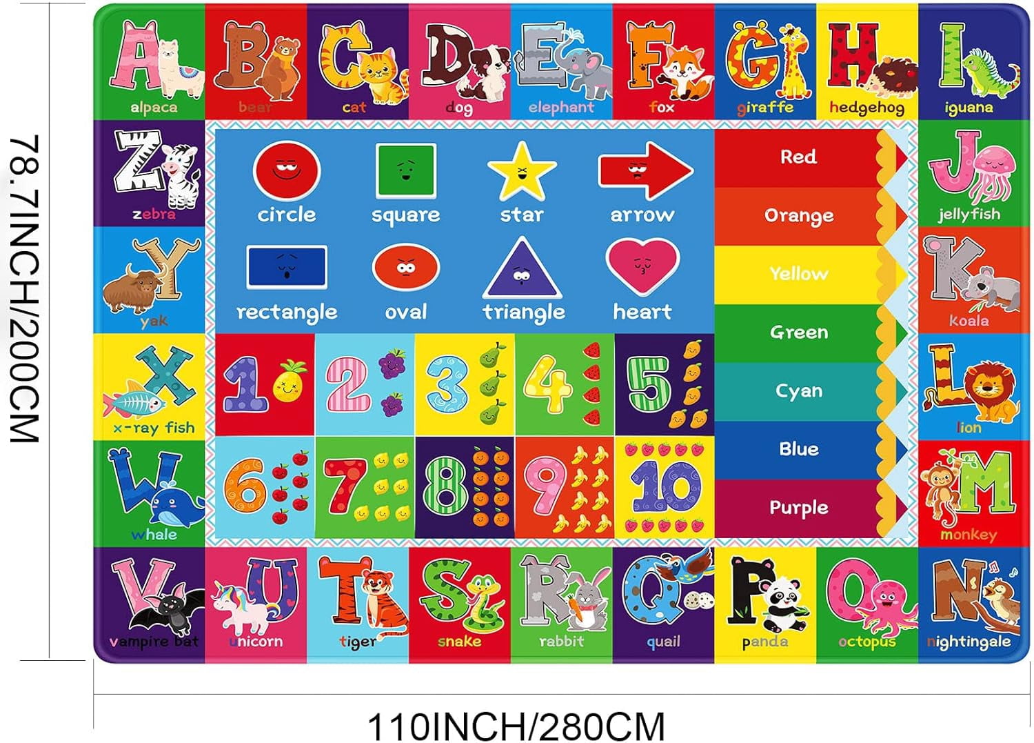 Kids Play Rug for Playroom, Kids Play Mat ABC Educational Area Rug, Toddler Baby Playroom Mat, Alphabet Animal Soft Non-Slip Kids Rug Carpet for Boy Girl Bedroom,110X78.7 INCH Blue
