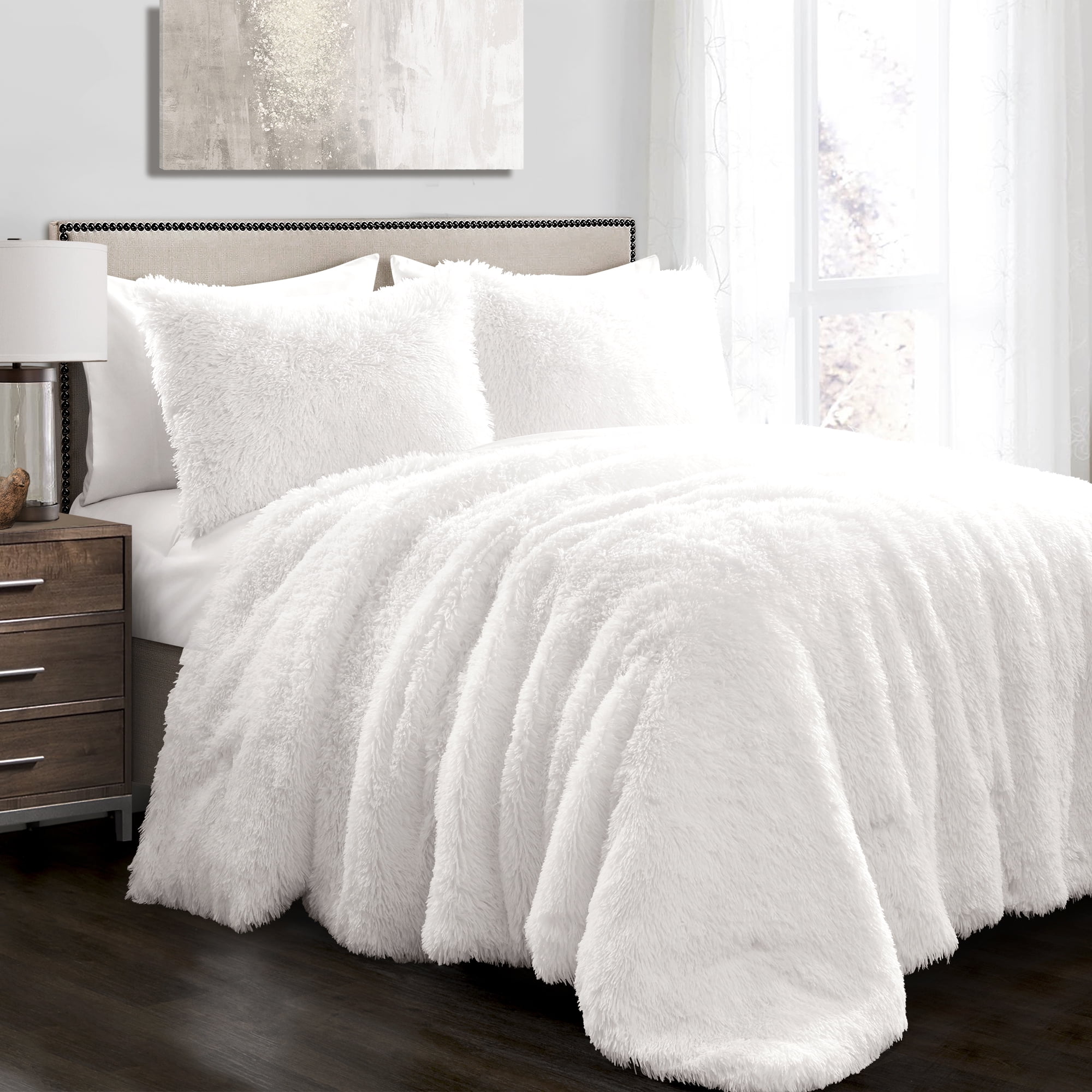 Lush Decor Emma Faux Fur Comforter White 3Pc Set King - Walmart.com ...