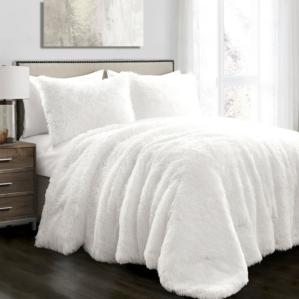 Lush Decor Emma Faux Fur Comforter White 3Pc Set King - Walmart.com