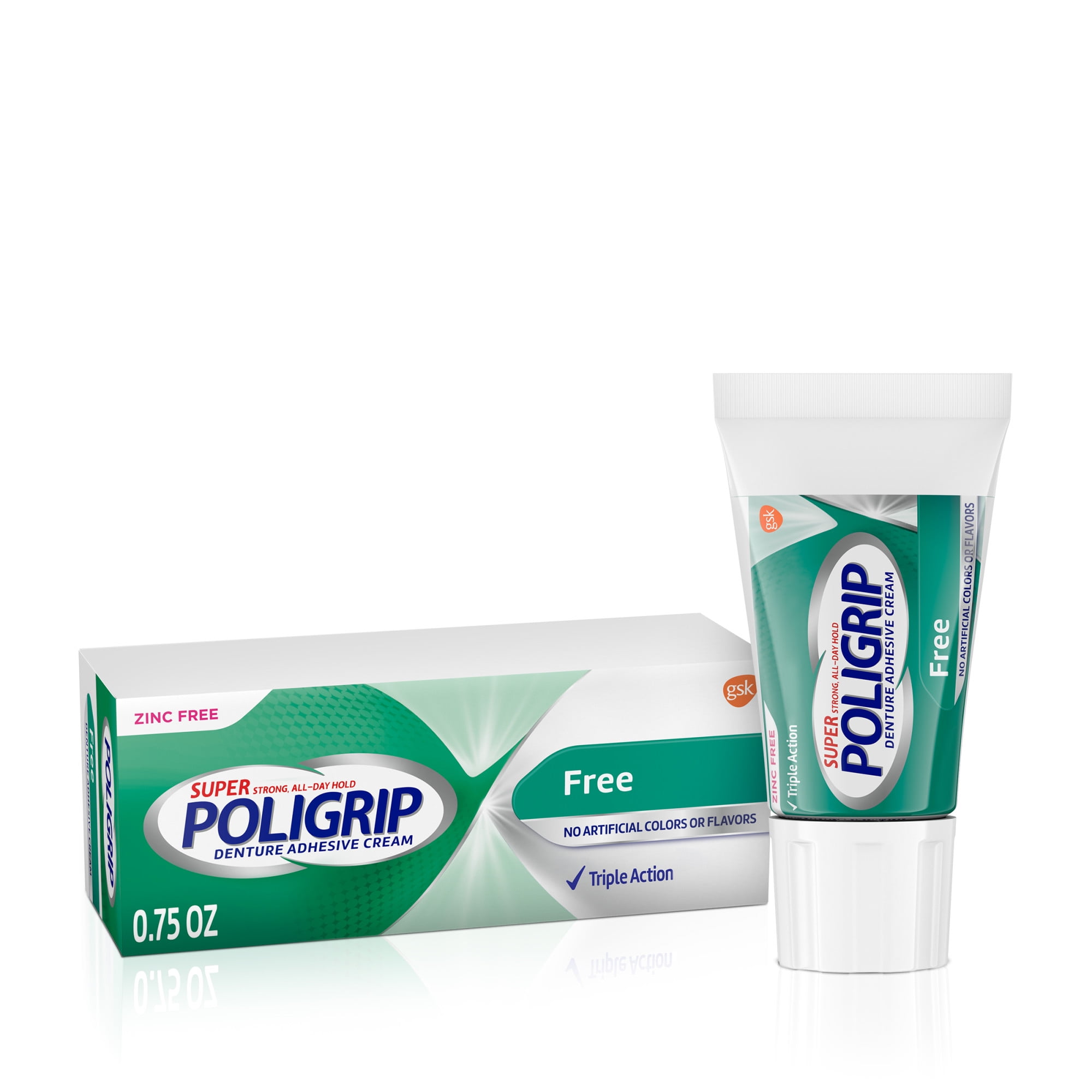 Poligrip Free Denture Adhesive Cream, Strong All-Day Hold, Food Seal, 0.75 Oz Travel Size