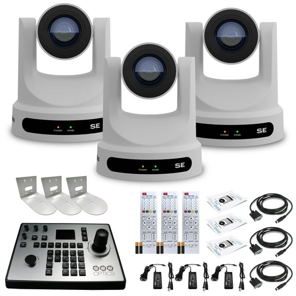 3 x PTZOptics Move SE PTZ Camera with 20x Optical Zoom   PT-JOY-G4 Controller   3 x Wall Mount