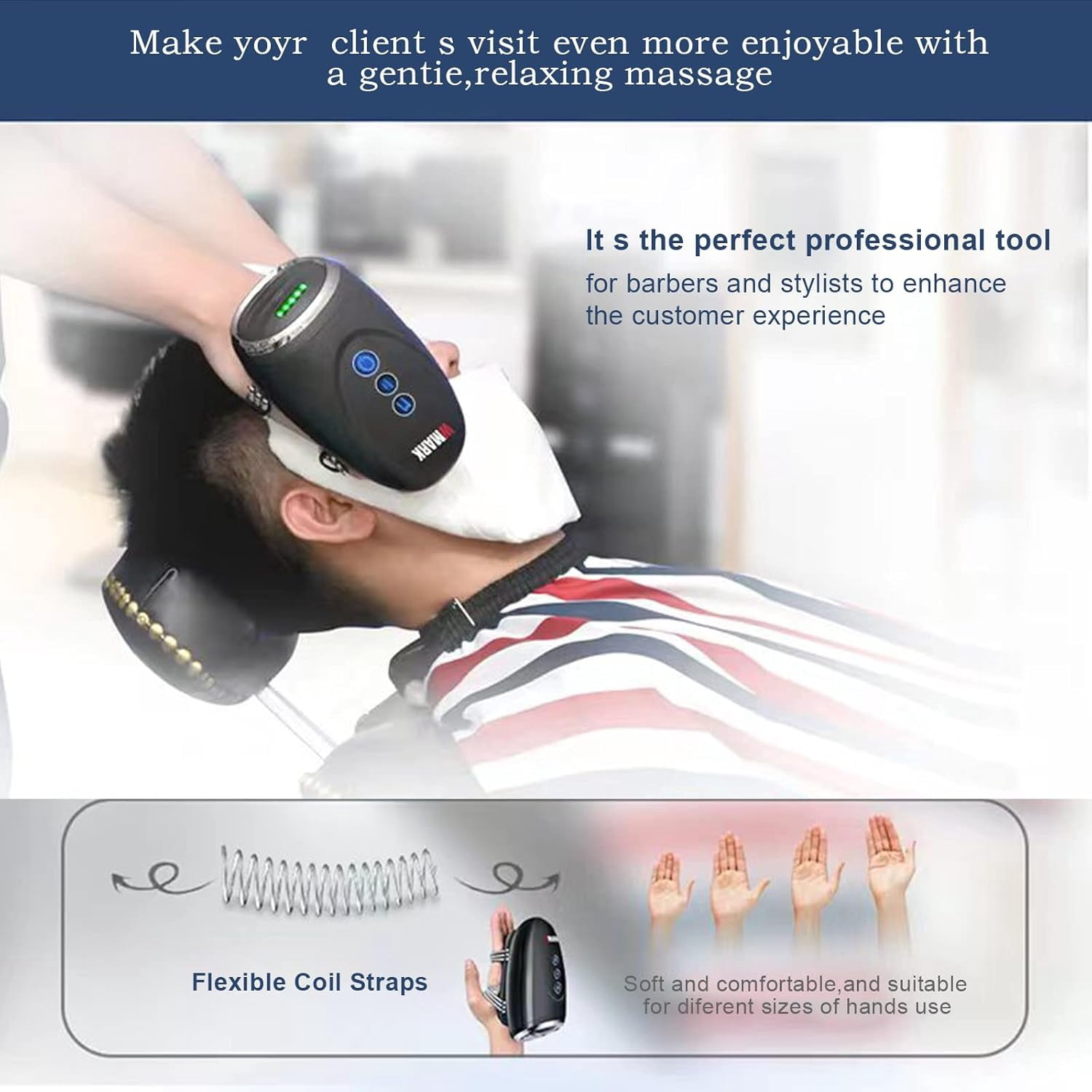 Barber Massager/Cordless HandheldMassager, Charge Neck/Legs/Hand/FaceMassager, 2 Massage Nodes 2600AMH,Black