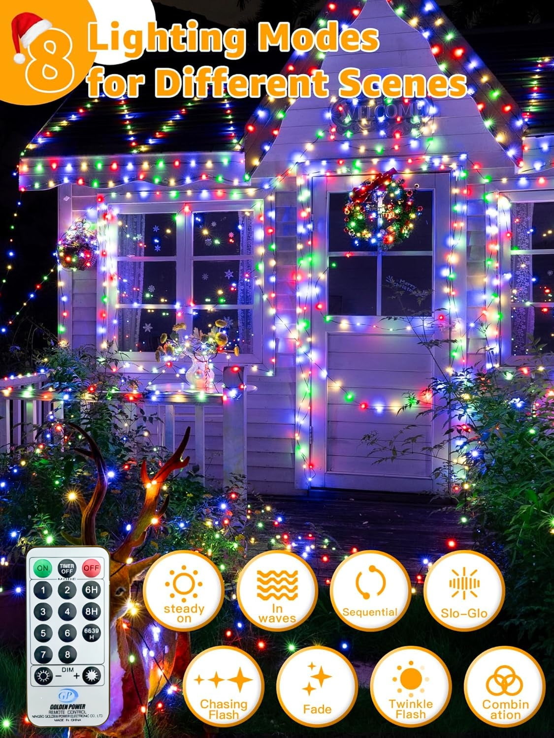 PMMIPNW Christmas Lights 220 FT 600LED, Outdoor Christmas String Lights with 8 Modes Remote Timer, IP67 Waterproof for House Yard Outside Indoor Xmas Decorations